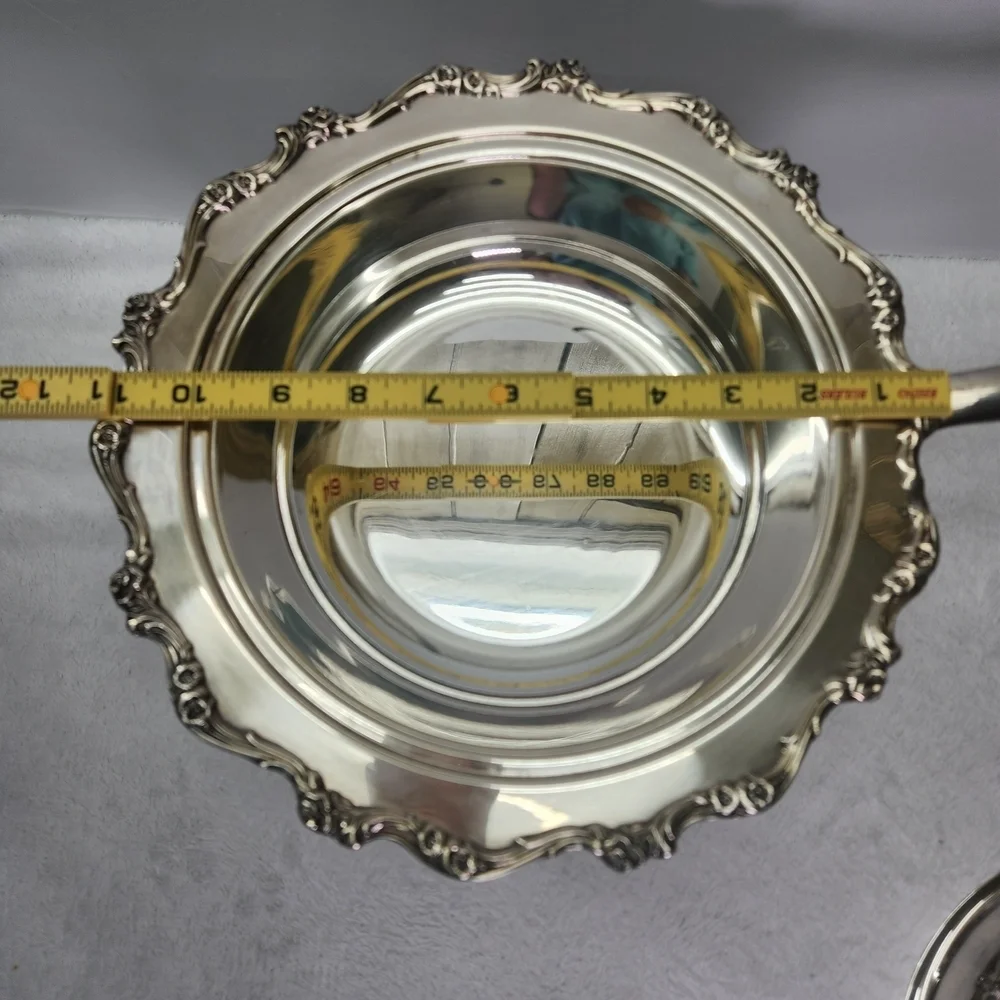 Vtg Elegant Silver Chafing Dish with Black Handle Used To Keep The Food Warm.